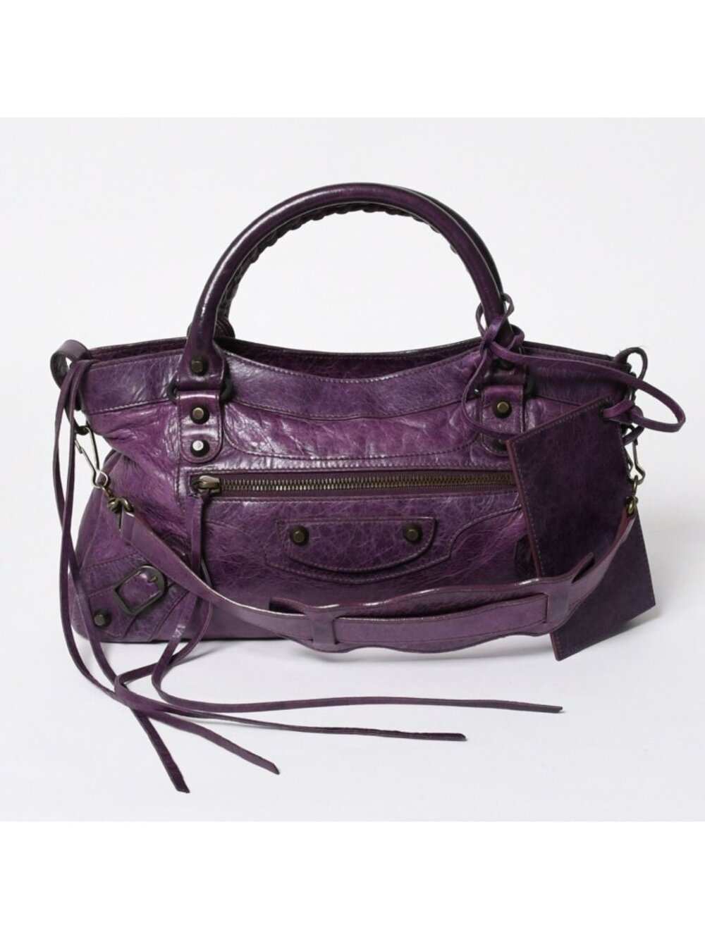 Balenciaga the First 2-Way Shoulder Bag Purple Leather Blanc